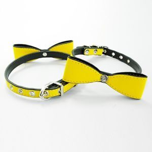 Yellow Bowknot PU Leather Dog Pet Collars Necklaces for Small Dog Cat Puppy Cute