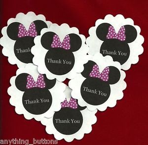 Minnie Mouse Themed Minnie Mouse Ears w Pink Bow Thank You Stickers 24ct