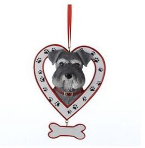 Miniature Schnauzer in Paw Print Heart Dog Bone Christmas Ornament Decoration