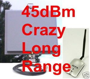 45DBM Outdoor WiFi High Gain Antenna 1000mW Booster Adapter 50ft Coax Cable USB