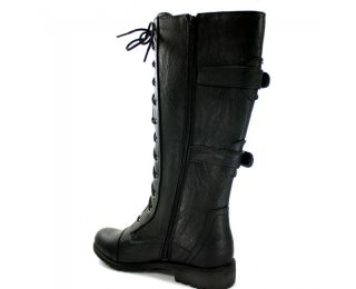 Black Wild Diva Knee High Combat Boot Military Lace Up Style
