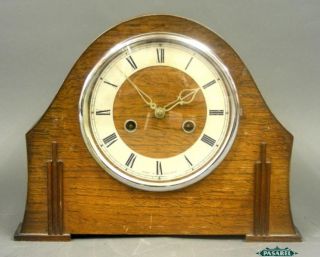 English Art Deco Smiths Enfield Oak Mantel Clock 1930s