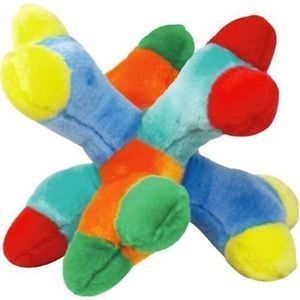 Zanies Plush Colorful 6 Squeakers Jumbo Bone Attack A Jack Big Dog Chew Toy 11''