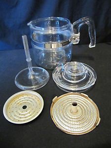 Vintage Pyrex Flameware 4 Cup Coffee Percolator Pot w Lid Stem Filters