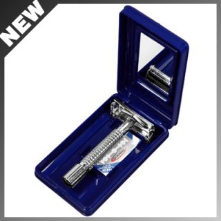 Vtg Design TTO Silver 10 Dbl Edge Blade Safety Shaving Barber Razor Gift Box Set