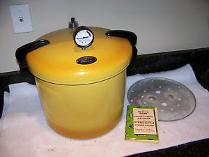 Vintage Presto 21 Quart Harvest Gold Pressure Cooker Canner Steamer in Box