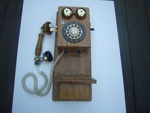 Classic Country Talk Wall Phone Corded Old Fashioned Antique Look Wooden