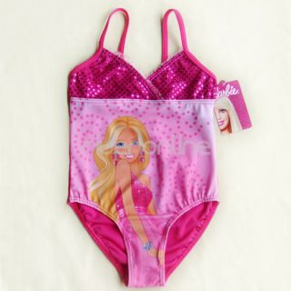 2012 Barbie 5T Pink Paillettes Girls Swimsuit Swimming Costume Tankini Bathing