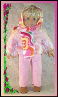 Doll Clothes Pink Sweater Pink Pants Flowers Scarf Fit American Girl 18" Inch