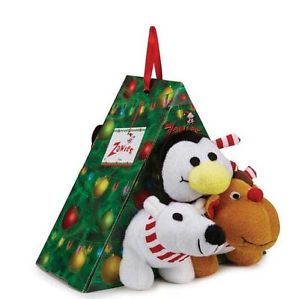 Christmas Holiday Dog Toy Zanies Snowy Night Crew Gift Pack Penguin Reindeer