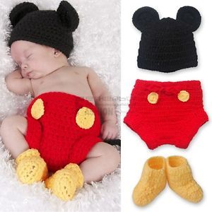 Mickey Mouse Newborn Baby Boys Costume Sets Crochet Knit Outfit Sz 6 12months