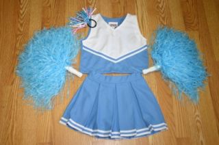 Cheerleader Outfit Costume Halloween Baby Blue Pom Poms Bow 6 Uniform Set 5 Pcs
