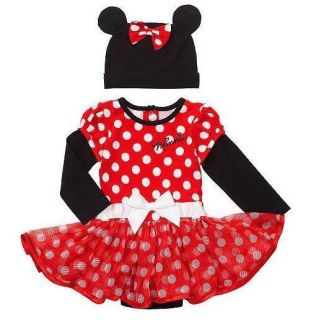 Disney Girls Minnie Mouse Tutu Dress Hat Ears Costume Size 6 12 MO Red