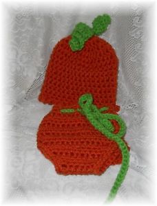 Newborn Baby Hat and Diaper Cover Photo Props Pumpkin Crochet Halloween Costume