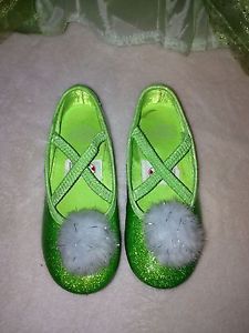 Toddler Girls  Tinkerbell Shoes 9 10 9 10 Green Sparkle Costume