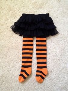 Children's Place Baby Girl Halloween Tutu Striped Tights Black Orange 6 12 M