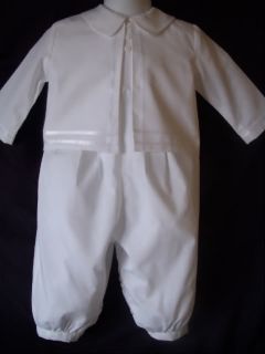 Infant Baby Boy 3 Piece Set Romper Christening Gown Baptism Outfit Sz 3 6 12 M
