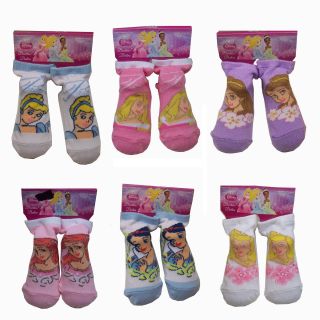 6 Pair Disney Princess Cinderella Ariel Snow White Baby Booties Socks 18 24 MO