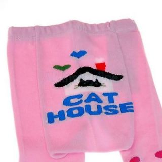 Baby Infant Toddler Leggings Pants Tights 80 Cotton Cat House Pattern Pink
