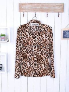 Fashion Women's Shirt Comfortable Leopard Long Sleeve Casual Tshirt US Size 2 4