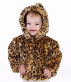 Mud Pie Girls Leopard Cheetah Print Faux Fur Coat Jacket Brown 9M 3T