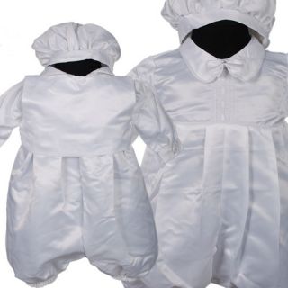 D258 3pc White Infant Toddler Boys Christening Baptism Romper Suit 0 18months