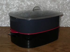 Tupperware Oval Microwave Stack Cooker Steamer Colander Set Black Red Gray