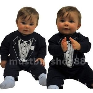 Baby Infant Toddler Boy Tuxedo Print Costume Black One Piece Romper 12 18 Months