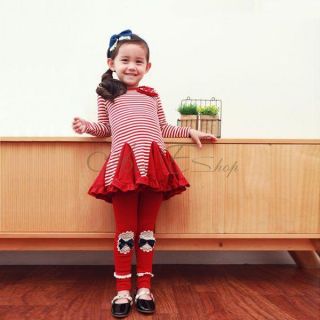 Girl Kids Stripe Top Swing Dress Leggings 2pcs Outfit Costume Clothes Ages 2 7 Y