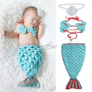 Little Mermaid Newborn Baby Girls Outfit Crochet Tail Costume Photo Props 0 12M