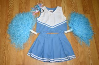 Cheerleader Outfit Costume Halloween Baby Blue Pom Poms Bow 7 Uniform Set 5 Pcs