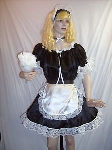 Adult Sissy Baby Sexy Black or Pink Satin 4pc French Maid Costume Custom Made