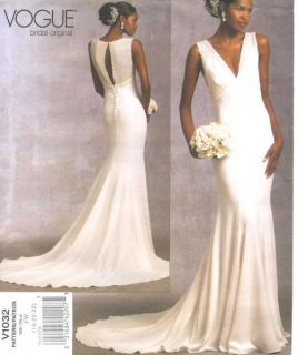 Misses Lined Bridal Gown Dress Sewing Pattern Train Pleated Bodice Vogue 1032