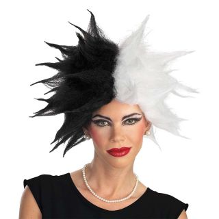 101 Dalmatians Cruella de vil Deluxe Spiky Adult Costume Wig Black and White