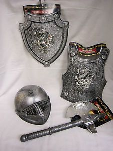 4pc Kids Halloween Medieval Knight Armor Costume Shield Helmet Plate Axe Dragon