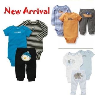 3pcs Set New 2013 Carter's Baby Boys Clothing Set Baby Romper Bodysuits NB 24M