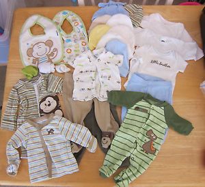 Huge Lot of 23 Preemie and Newborn Baby Boy Clothes Hats Bibs Socks
