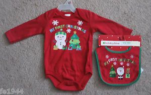 Infant Baby Clothing Boy 0 3 Months Bodysuit Bib My First Christmas