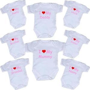 Girls Pink I Love Mummy Daddy Nanny Baby Clothes Vest Bodysuit Newborn 12mths