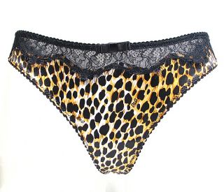 Dolce Gabbana String Thong Tanga Leopard Spitze Satin Dessous Schwarz Neu
