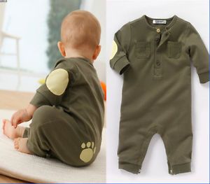 1pc Newborn Baby Boy Army Green Romper One Piece Jumpsuit Clothes Outwear 12 18M