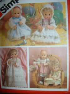 Simplicity 6055 Baby Doll Clothes Pattern Party Dresses Christening Gown 15 16"