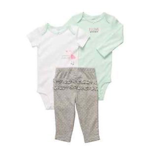 Carters Baby Girl Clothes 3 Piece Set Mint Gray Bird 3 6 9 12 18 24 Months