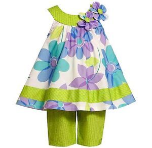 New Baby Girls Bonnie Jean Sz 18M Lime Purple Flower Outfit Dress Clothes Summer