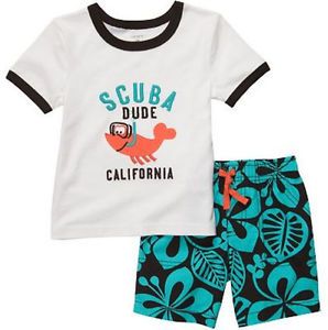 Carters 24 Months "Scuba Dude" Tee Floral Shorts Set Baby Boy Clothes Outfit