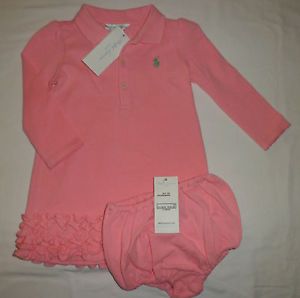 Polo Ralph Lauren Baby Girl Dress Romper Outfit Clothes Set Sz 3 6M 6 Months