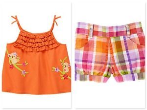 Gymboree 4T Toddler Girls Clothes Surf Adventure Orange Pink Shirt Short Top