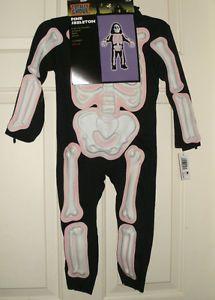 New Toddler Girls Pink Skeleton Halloween Costume Jumpsuit Mask Gloves 3T 4T