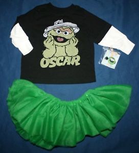 Sesame Street Baby Girl 12 18 Oscar The Grouch Shirt Tutu Costume Lot Outfit Set