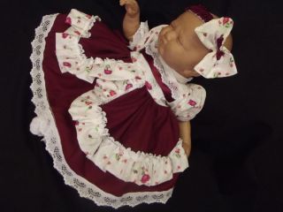 Dream Newborn Baby Girls Burgundy Flowers Dress and hbd 17 19" Reborn Dolls